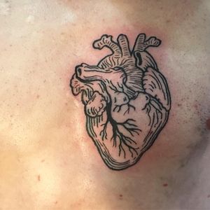 Tattoo by Aaron Nassberg #AaronNassberg #heart #anatomicalheart #linework