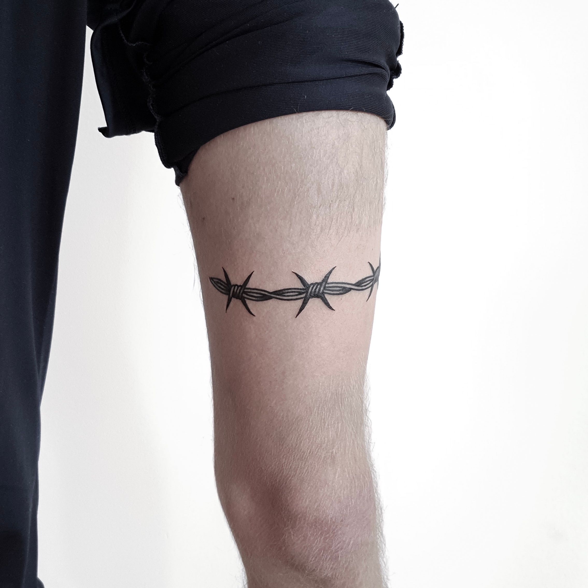 Under the knee barbed wire by me  rtraditionaltattoos