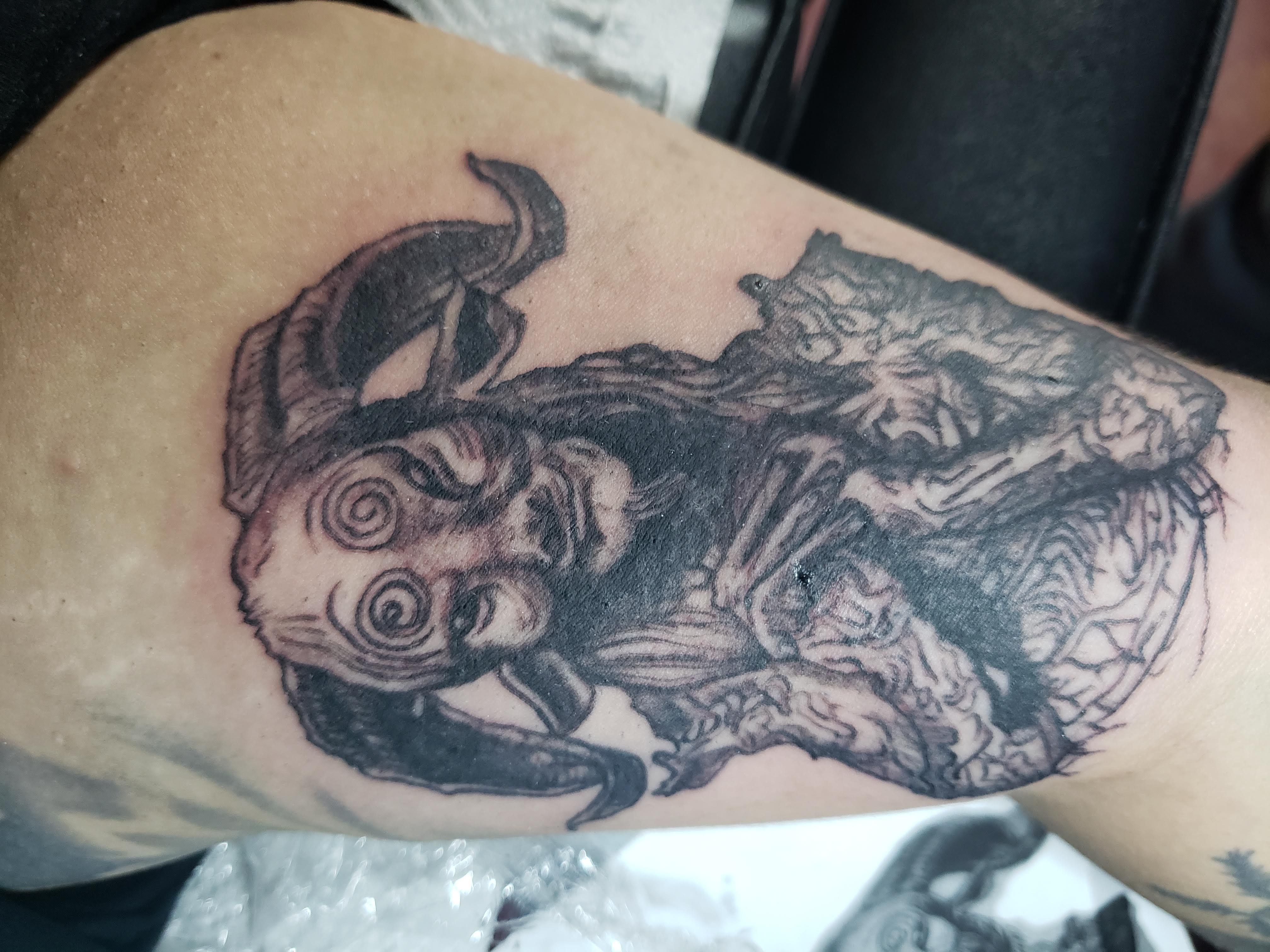 My wifes fresh Pans Labyrinth tattoo done by Tara at Mooresville Tattoo  Company Mooresville NC  rtattoo
