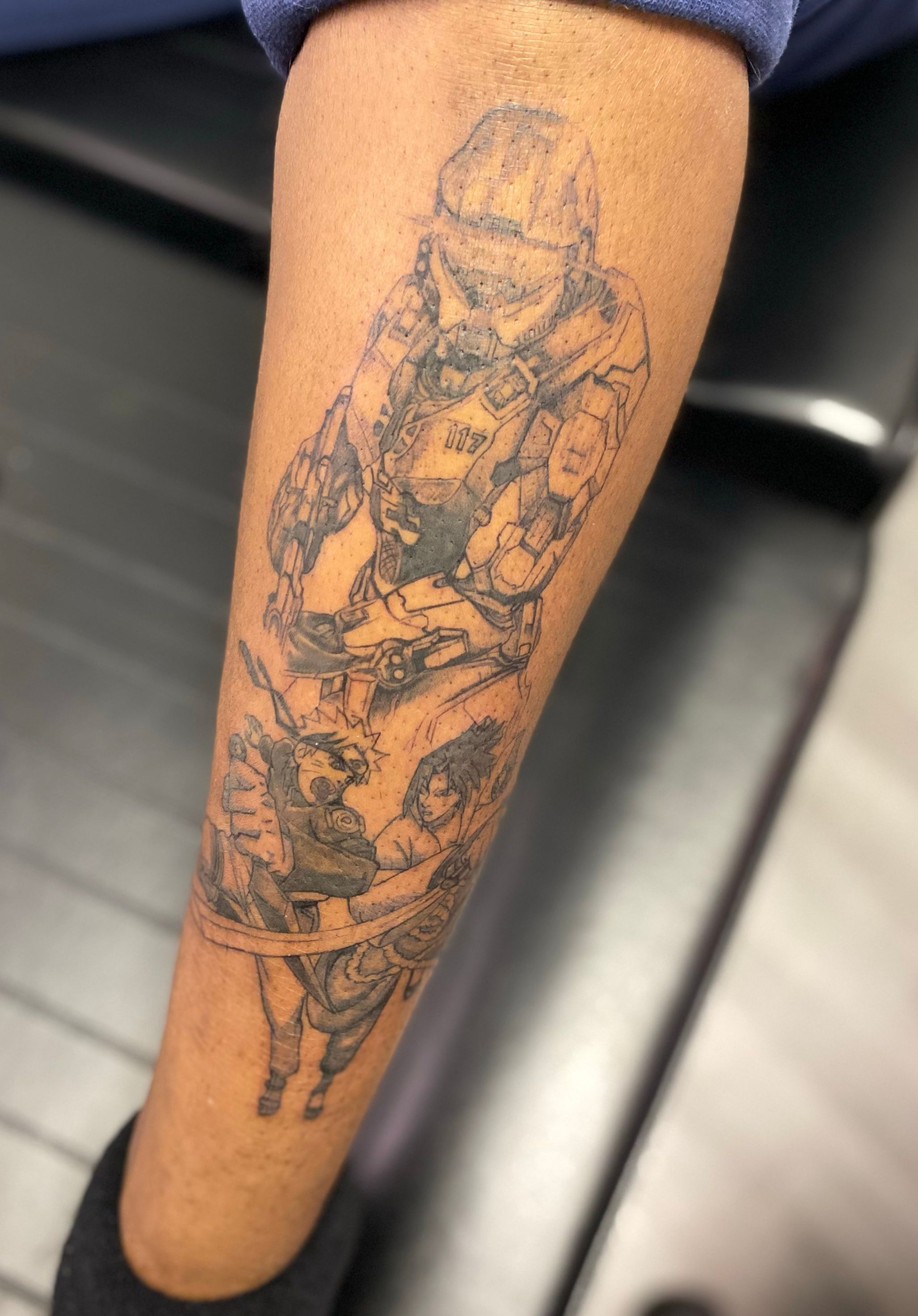 Black and Gray Anime Rivals themed Leg Sleeve finally finished up, started  this I think like 3 years ago. You can see the growth in my… | Instagram