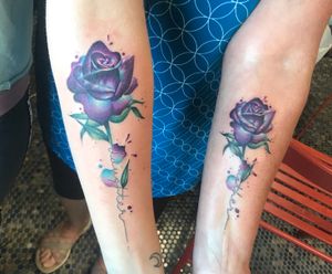 Watercolor rose mother daughter tattoo 