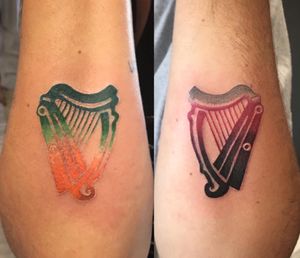 Mother son Irish and Guinness harps