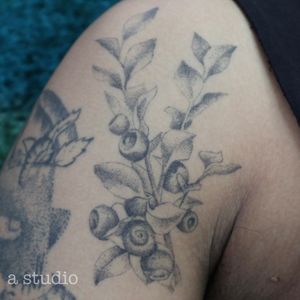 Blueberries dotwork tattoo 