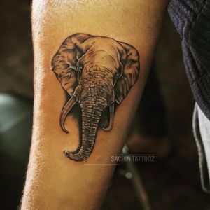 An elephant head tattoo is one of the most popular versions of an elephant tattoo. The distinctive ears and trunk of an elephant make it instantly recognisable and help your tattoo stand out ..... tattoo by Sachin at sachintattooz, Davangere, Karnataka