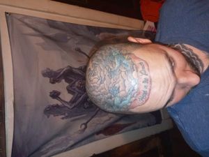 Head tattoo/dove tattoo/cloud tattoo