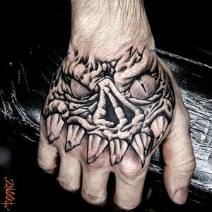 Fun free hand monster  tattoo I did on a buddy of mine #tattoo #monster #blackandgreytattoo #freehandtattoo #blackwork 
