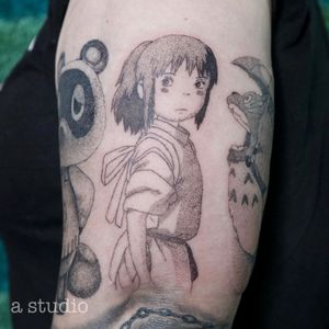 Chihiro, spirited away, dotwork tattoo 