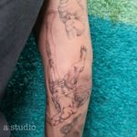 Falling statue dotwork tattoo 