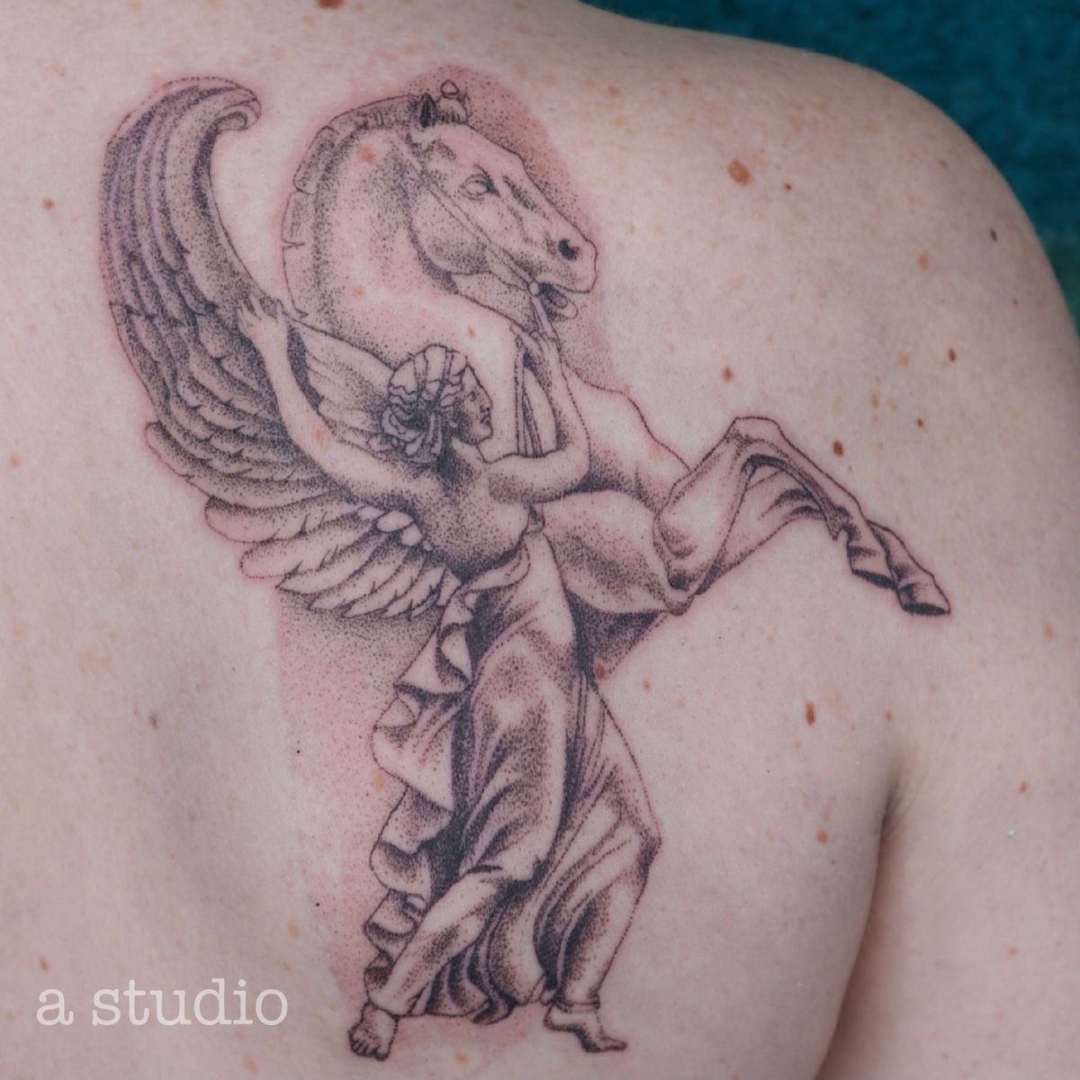 Tattoo uploaded by @kiri_vrs • Fame escorting Pegasus dotwork tattoo • Tattoodo Tattoo uploaded by @kiri_vrs • Fame escorting Pegasus dotwork tattoo • Tattoodo