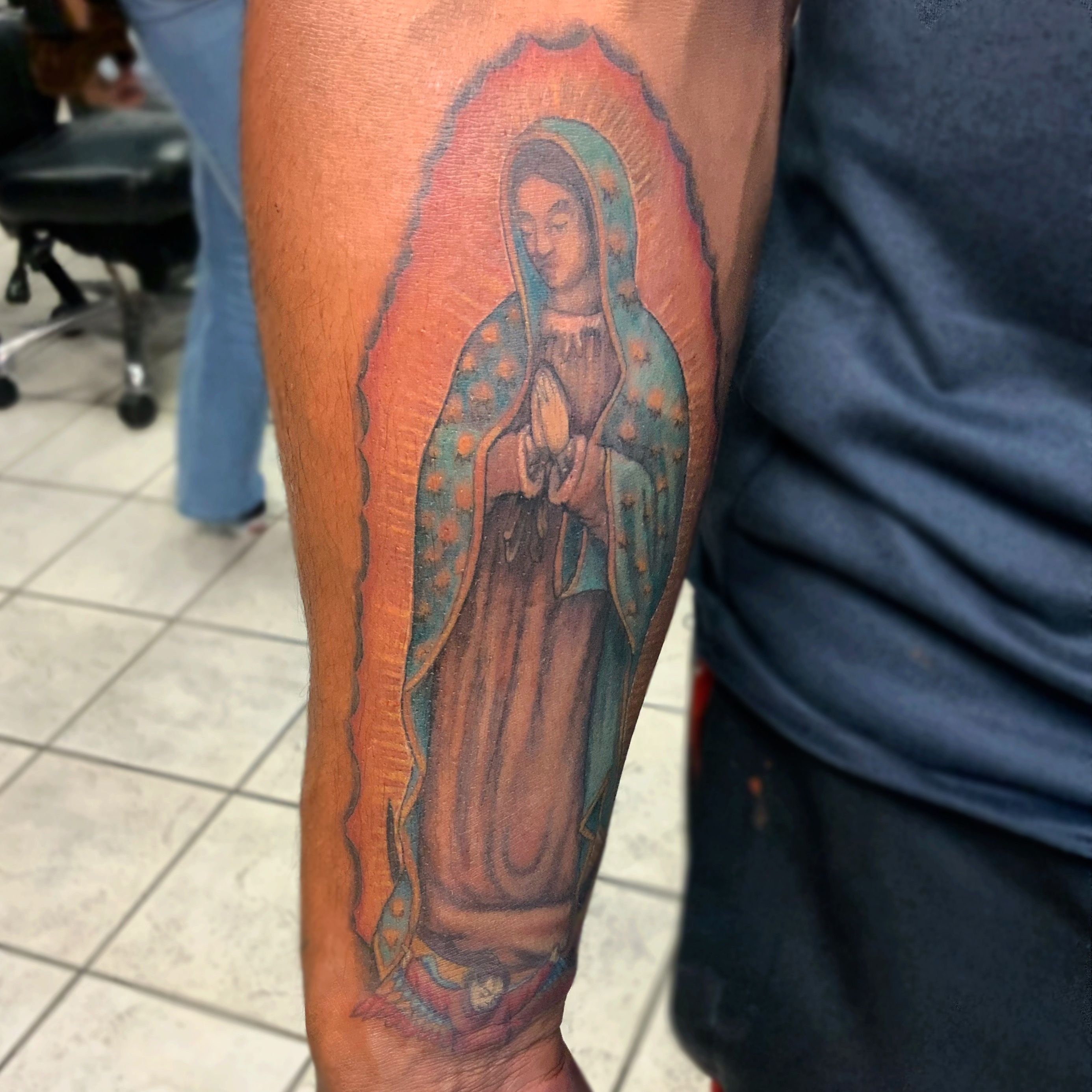 Kokopelli Ink Tattoo on Instagram Check out the details on this pretty small  Virgin Mary tattoo done by nicknacksty  kokopelliink southgate  tweedyblvd virginmary