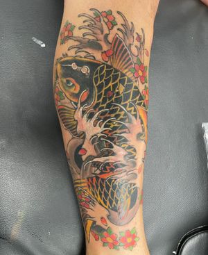 Koi fish tattoo done at tattoo shop Aucklandhttps://www.gargoyletattoos.co.nz