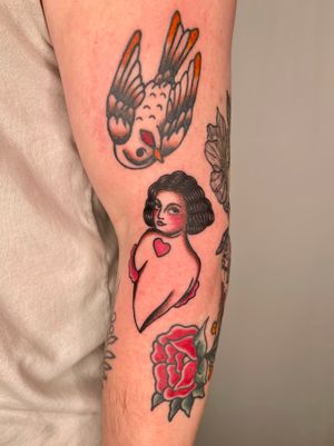 Lover girl from my Valentine’s flash, with bird and floral stack