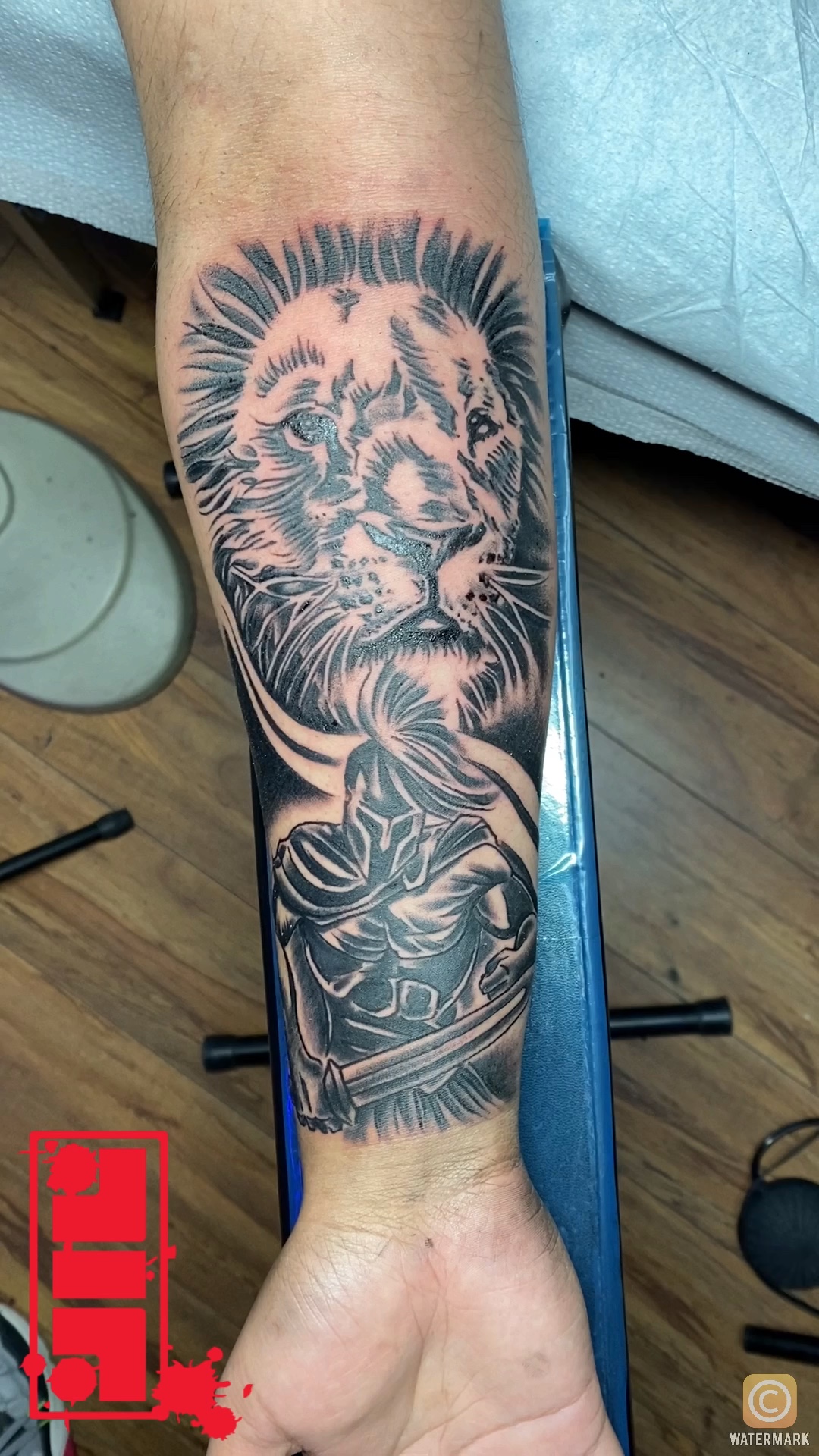 Realism Lion And Spartan Tattoo Idea  BlackInk