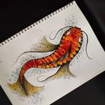 My own design and interpretation of a koi. I used a fineliner, Chinese ink and ecoline. 