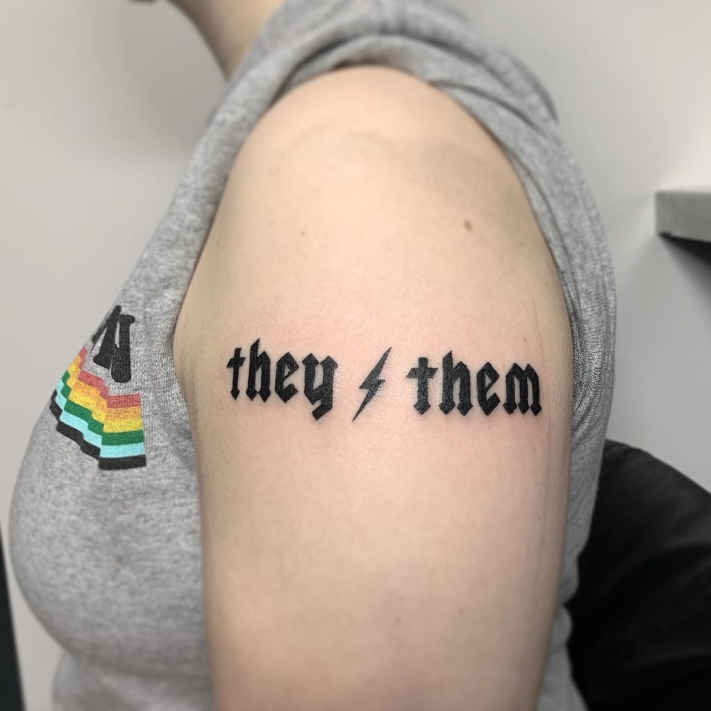 Tattoo by Galen Bryce #GalelBryce #lettering #queertattoo #qttr #pridetattoo #lgbtqiatattoo #lgbtqtattoo