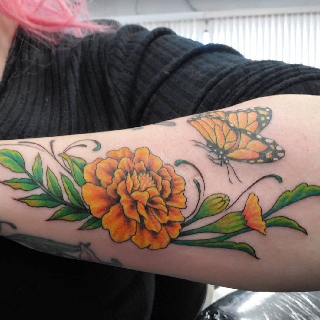 Buy Marigold Flower Temporary Tattoo Minimalist Marigold October Online in  India  Etsy