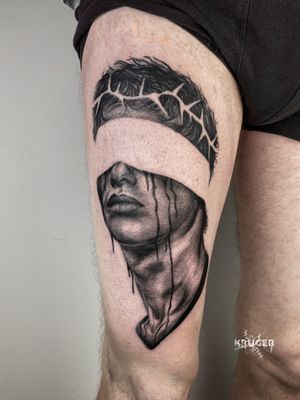 Another blindfolded guy. Thank you João! done at @eldiablotattooclub.  #blackworkerssubmission #darkartists #blackworkers #ttt…