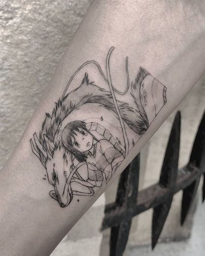 Tattoo by Yokai Hermit of L'Encrerie #YokaiHermit #LEncrerie #spiritedaway #haku #chihiro #studioghibli
