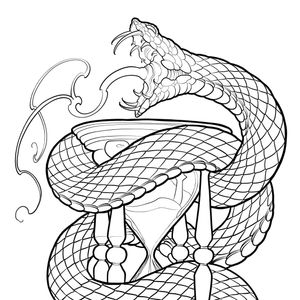 Hour glass and snake Color or black and white I prefer blck with dotwork 
