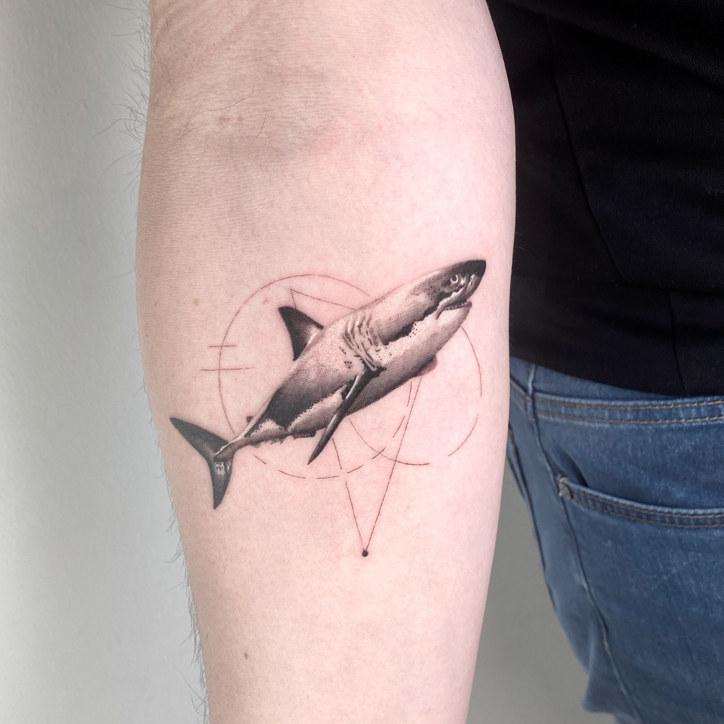 Arm Realistic Shark Tattoo by Astin Tattoo