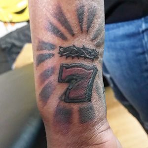 Number 7 and Crown of Thorns Tattoo