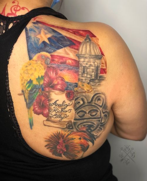 Tattoo Uploaded By Moises Barrientos Puertorico Sunconure Garitadeldiablo Sunset Soltaino Fightingrooster Amapola Coqui Waxseal Scroll Boricua Puerto Rico Sun Conure Garita Del Diablo Sun Set Sol Taino Fighting Rooster Amapola Coqui