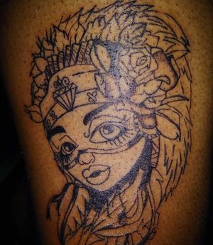 Native Lady Head I did above knee on thigh  pt.1.😀 #young_mafia_ink 