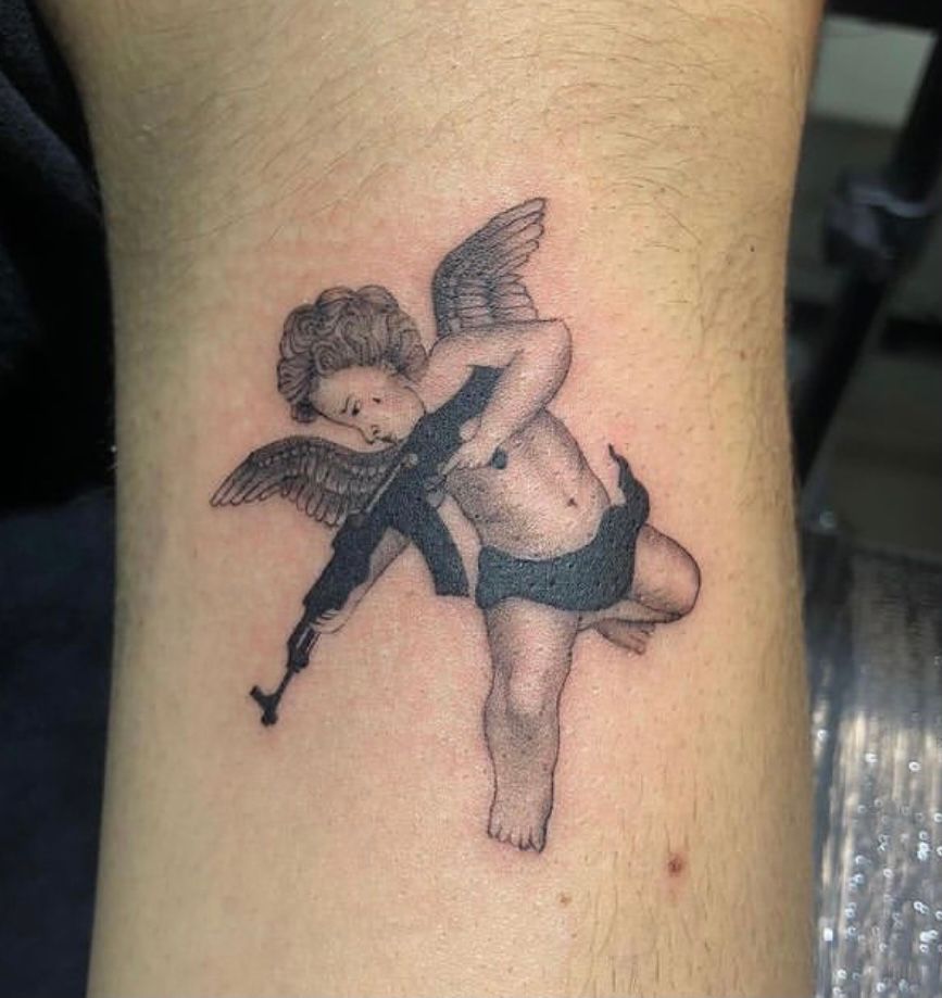 Baby Angel Ak 47 Gun Drawing Freetoedit  Angel With Gun Tattoo HD Png  Download  kindpng