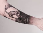 Matar para vivir / kill to survive 🐅 #ocelote #grulla #blackwork #illustrative #anibal_tattoo