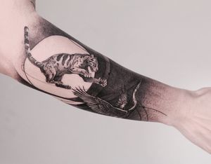 Matar para vivir / kill to survive 🐅#ocelote #grulla #blackwork #illustrative #anibal_tattoo