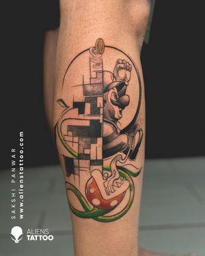 Amazing Super Mario Tattoo by Sakshi Panwar at Aliens Tattoo India.
If you wish to get this tattoo visit our website -www.alienstattoo.com