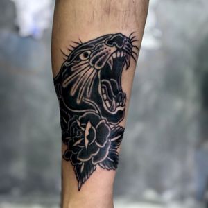 American Traditional Panther tattoo by weijimeiji