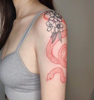 Snake in red ink (flowers not by me)