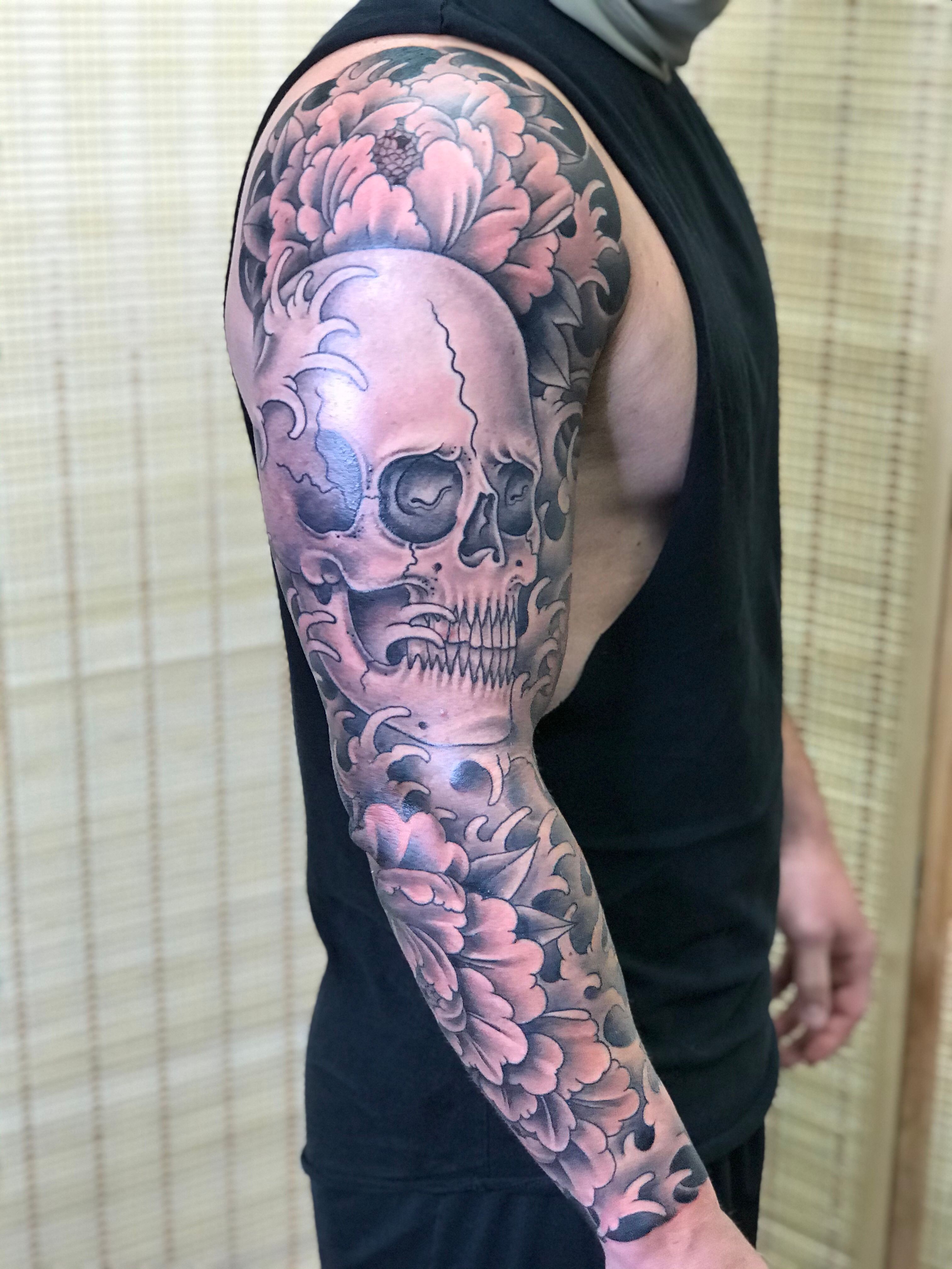 Tattoo sleeve skull progress.. by gettattoo on DeviantArt