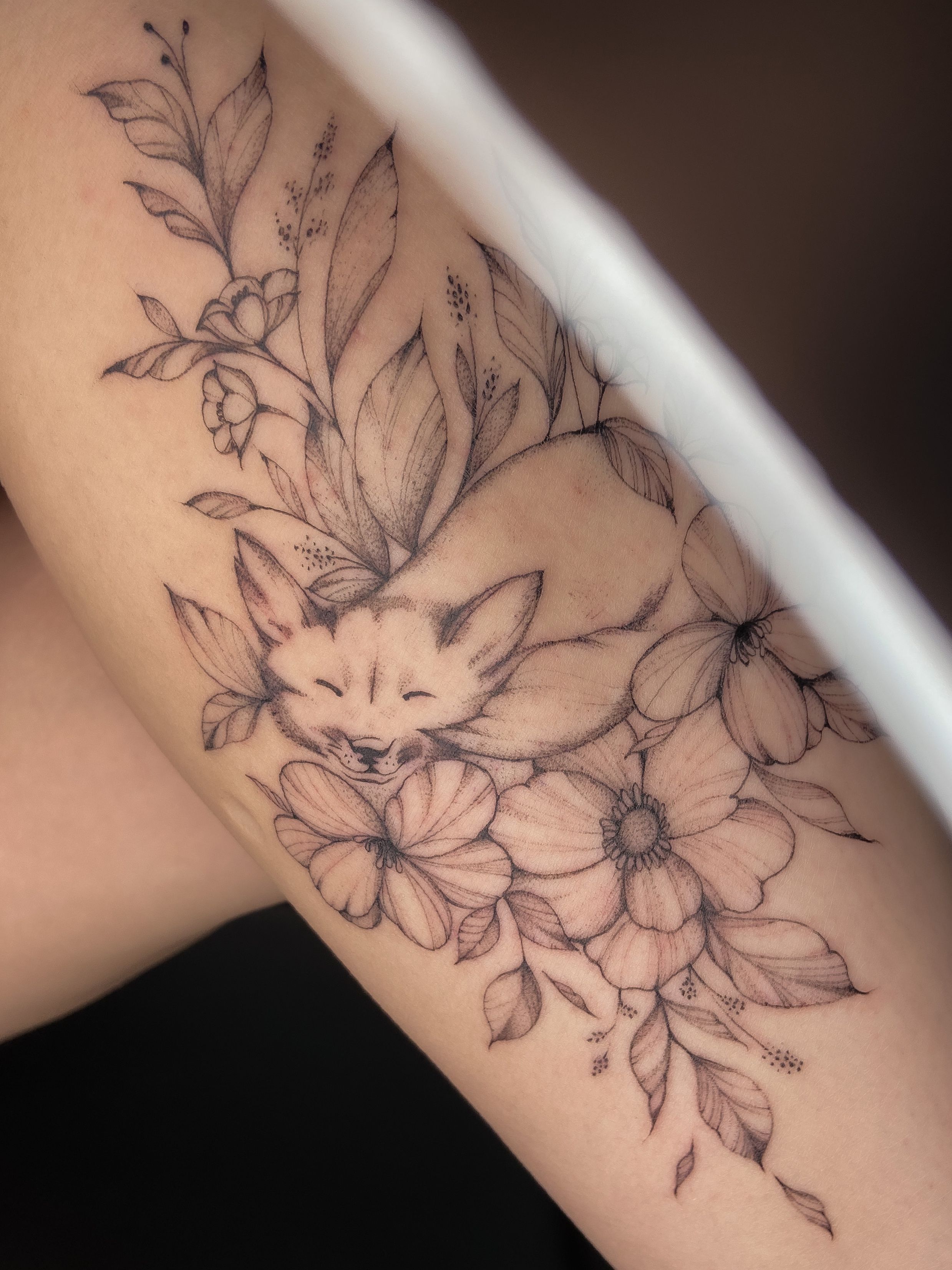 Flower, Color, Realism, Rose, Animal, Watercolor tattoo by Lacey McClellan