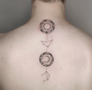 Tattoo Uploaded By Xing Almond • Sun Sign Capricorn; Moon Sign Libra . . .  . . #Tattoo #Finelinetattoo #Zodiactattoo #Londontattoo • Tattoodo