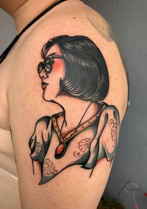 Traditional Lady Tattoo by Thaigaz Swallow tattooer at Golden Dagger Tattoo Bkk 