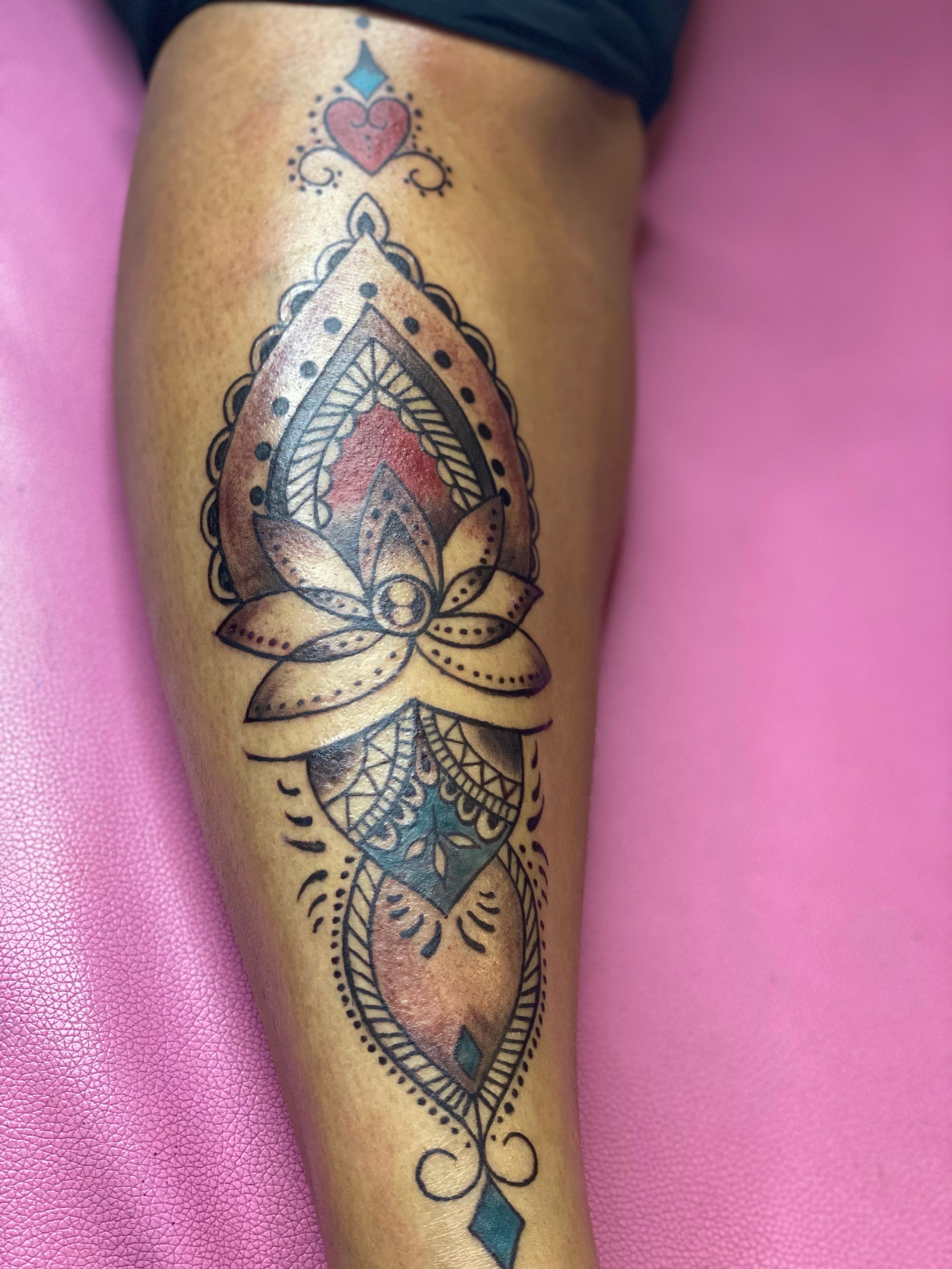 Tattoo uploaded by Emerald Cullins • 🖤🔥💯 #sexy #legtattoo  #herbandinkbodycraft #herbandink #tattoos #cleanlines #reels #reelvideo  #artistofinstagram #tattooartist #hennainspired #mandaladesign  #sacredtattoos • Tattoodo