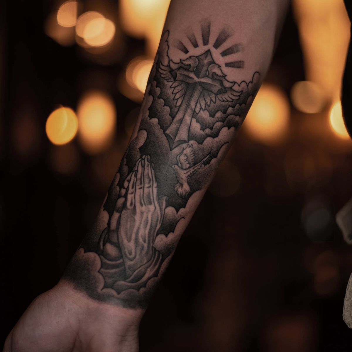 half sleeve tattoos for men lower arm clouds