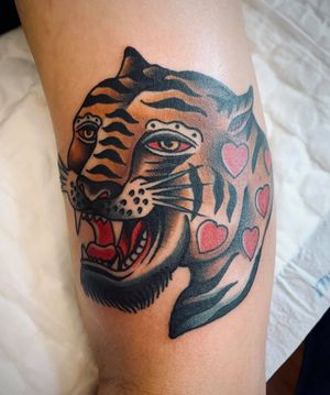 Traditional Classic Tiger Tattoo by Thaigaz Swallow tattooer at Golden Dagger Tattoo Bkk 