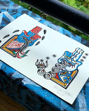 Fingers Traditional Flash tattoo design by Rosaz Mary Tattooer  #Goldendaggertattoobkk
