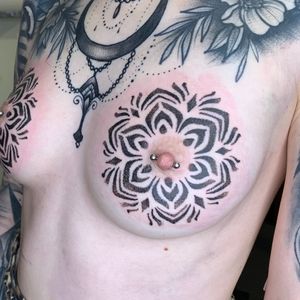 Mandalas on boobs/breasts. Dot work