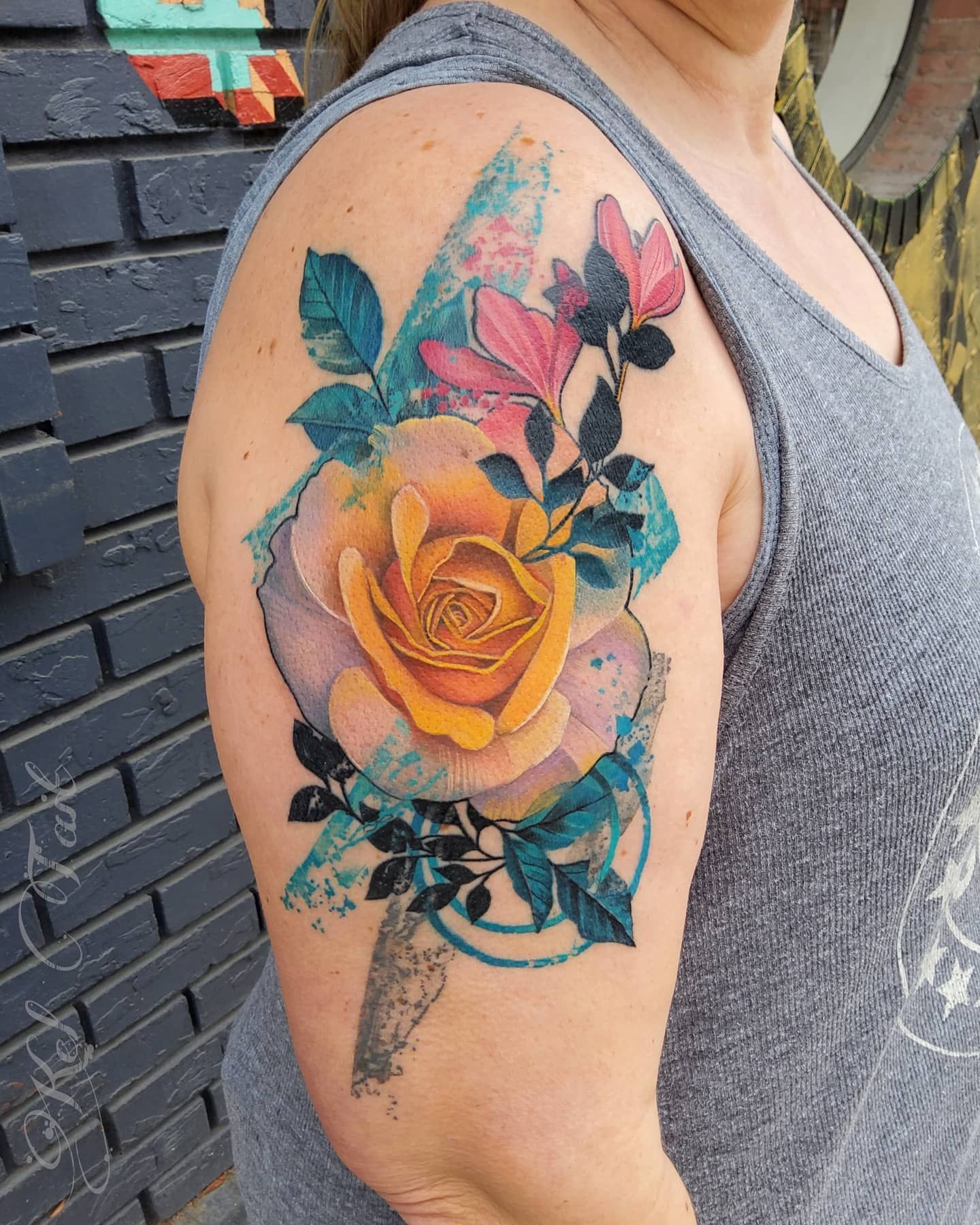 Yellow Rose And Texas Tattoo On Back