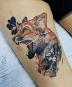 Abstract watercolor fox tattoo #foxtattoo #fox #watercolortattoo #pnwtattoo #portlandtattooer #corvallis #oregon 