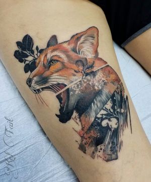 Abstract watercolor fox tattoo#foxtattoo  #fox  #watercolortattoo #pnwtattoo  #portlandtattooer  #corvallis  #oregon  