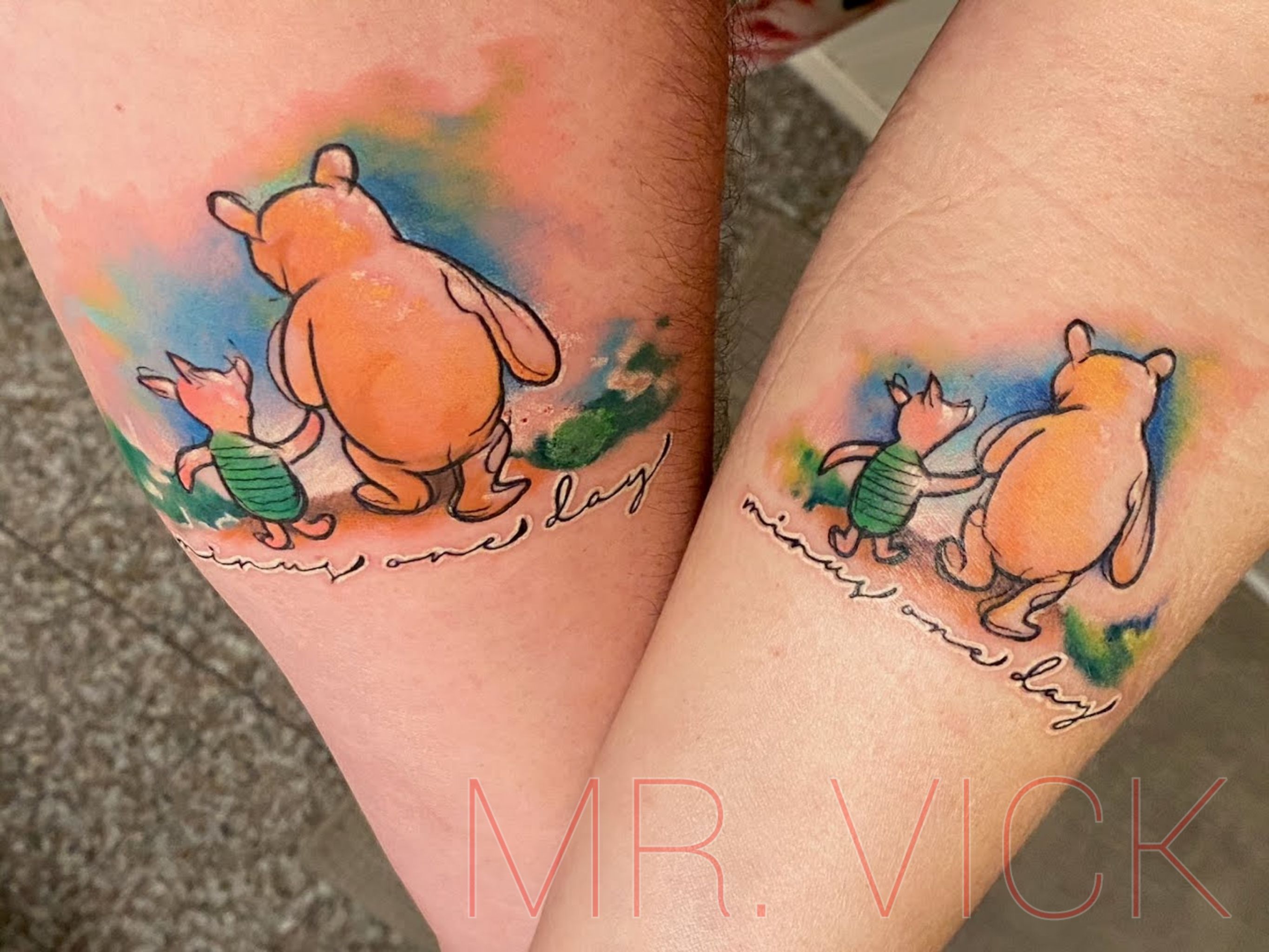 Sketch work Pooh and Piglet matching tattoo for best