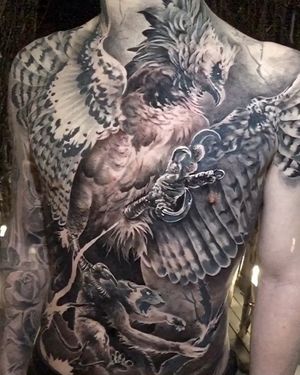 TattooSnob.com - Harpy Eagle tattoo by @levimurphyart at