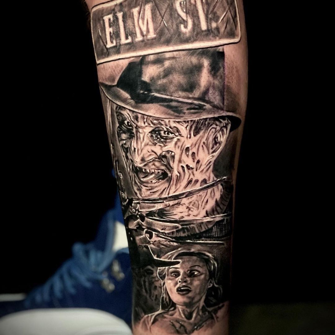 Infinite Worlds Tattoo  The Unholy Trinity Freddy Krueger Michael Myers  and Jason Voorhees original designs by Tom G DM the store page to book in  tomgtattoo    horror horrortattoo 