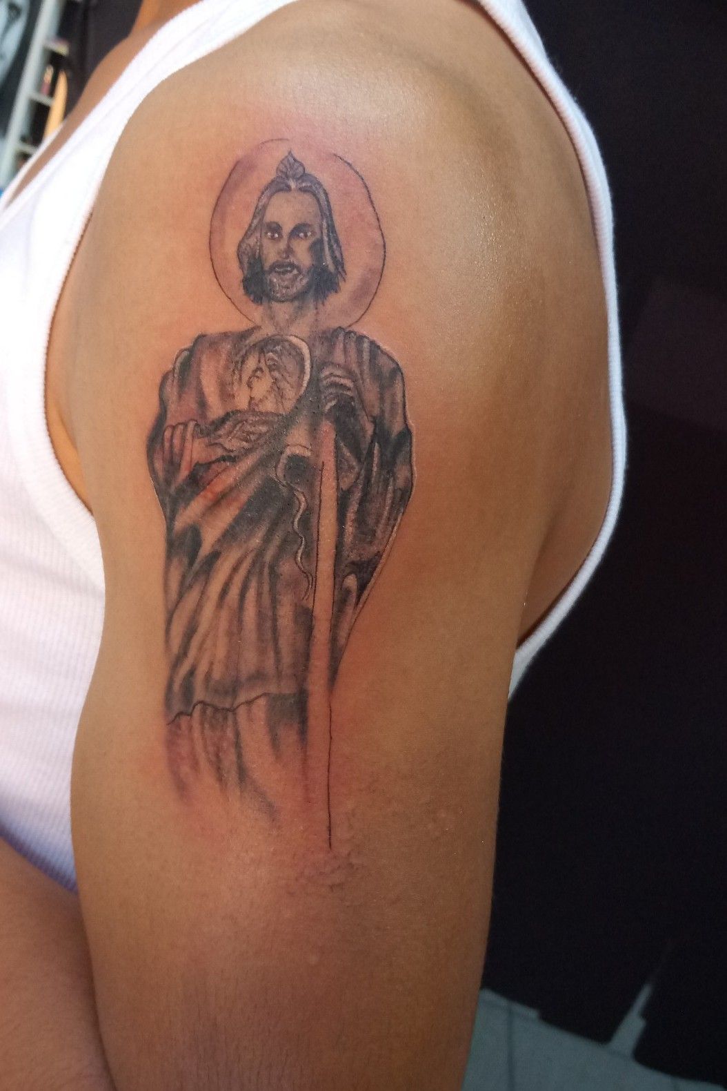 San Judas Tattoo Sleeve by stevotattoos  Tattoogridnet