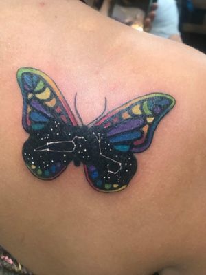 My fourth tattoo ever. Custom rainbow constellation butterfly for a client.Instagram: @the.funk